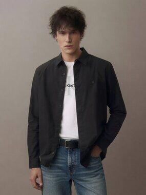 New Men's Calvin Klein Solid Oxford Classic Button-Down Black Shirt Size Large